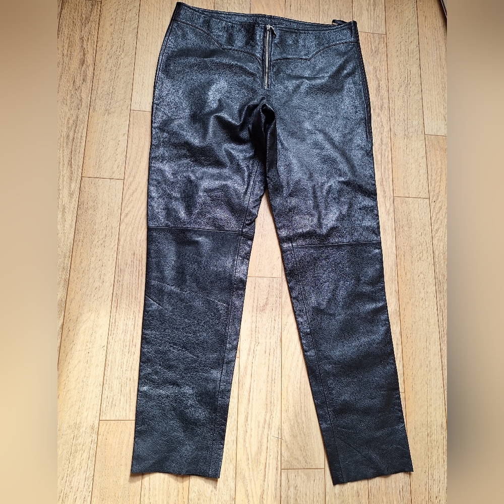 Womens Straight Trousers Sz 16 leather - Picture 2 of 7